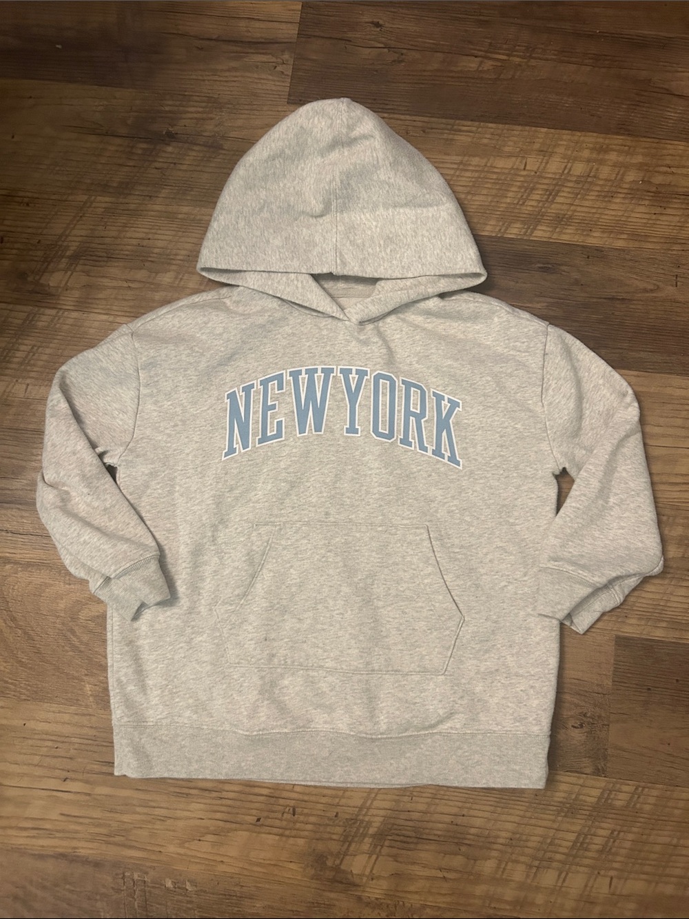 GAP Light Gray 'NEW YORK' Hoodie with Blue Lettering
